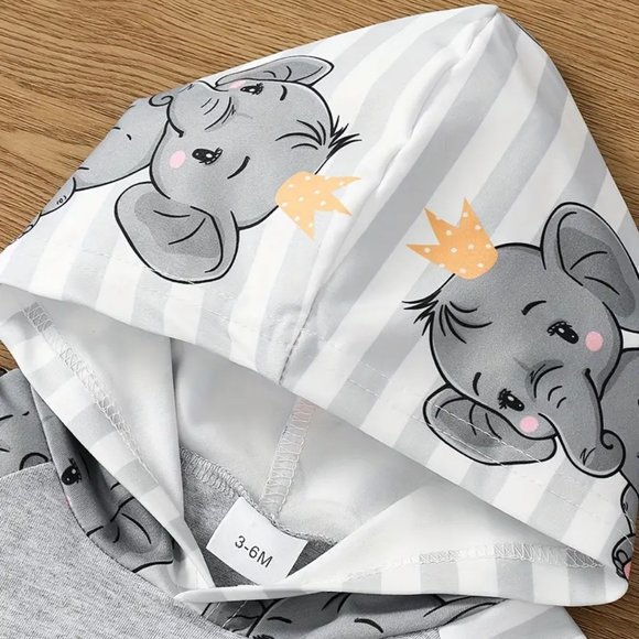 Baby Boy's Cute Elephant Cartoon Print Comfortable Long-sleeved Hooded Top +Pant - Picture 4 of 6